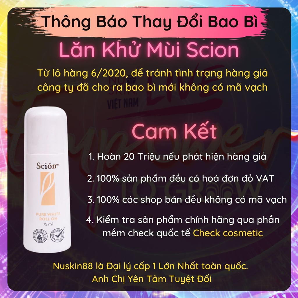 [Mã 99FMCGSALE1 giảm 10% đơn 250K] Lăn Khử Mùi Scion Pure White Roll On Nuskin 2