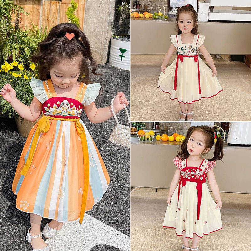 Bộ Hán Phục Cách Tân Tay Ngắn Siêu Mỏng Phong Cách Trung Hoa Thời Trang Mùa Hè Xinh Xắn Cho Bé Gái