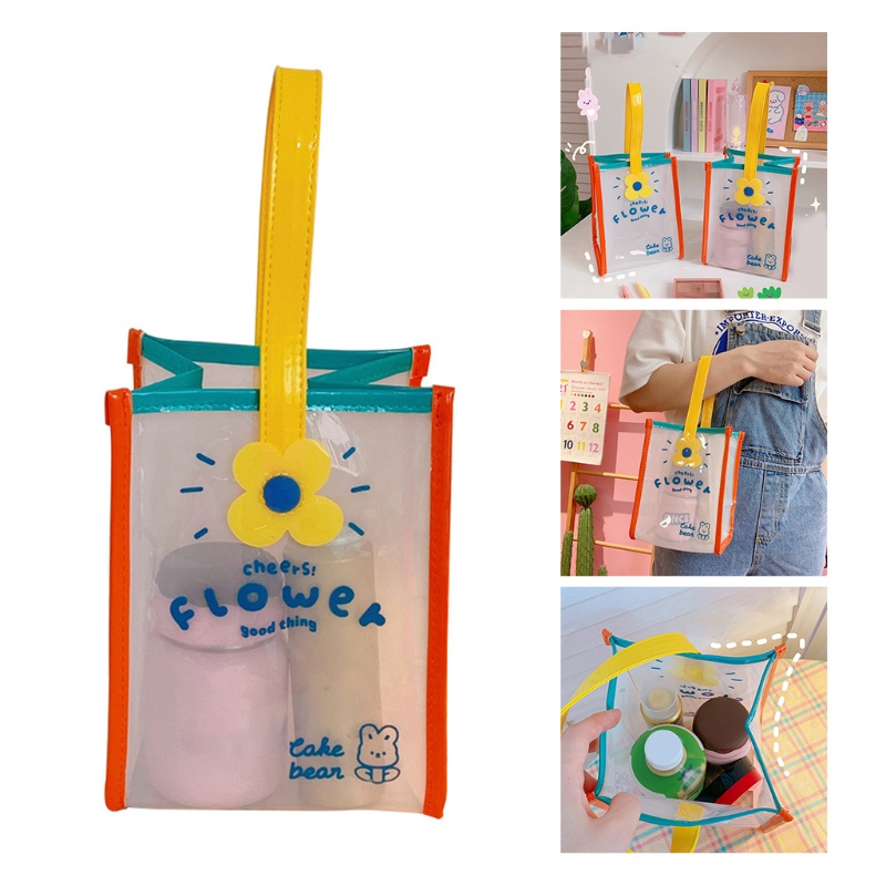 Túi Jelly Trong Suốt In Họa Tiết Hoa / Chữ Nhiều Màu Chống Thấm Nước Có Tay Cầm Tiện Dụng Cho Nữ