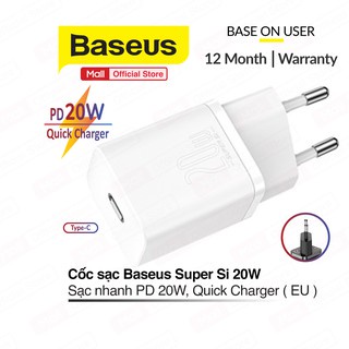 Củ Sạc Nhanh Baseus 20W, Có 2 Cổng Sạc Type C Và USB Hỗ Trợ Công Nghệ Sạc Nhanh PD 3.0 và QC 3.0. Bảo Hành 12 Tháng.