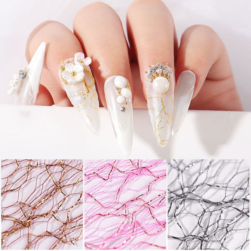 【shiny b&s】1pcs Nail stickers Colorful Manicure luxury Net Line Tape on Nails Sticker Hollow Adhesive Silk Foil 3D Mesh Nail Art Decorations