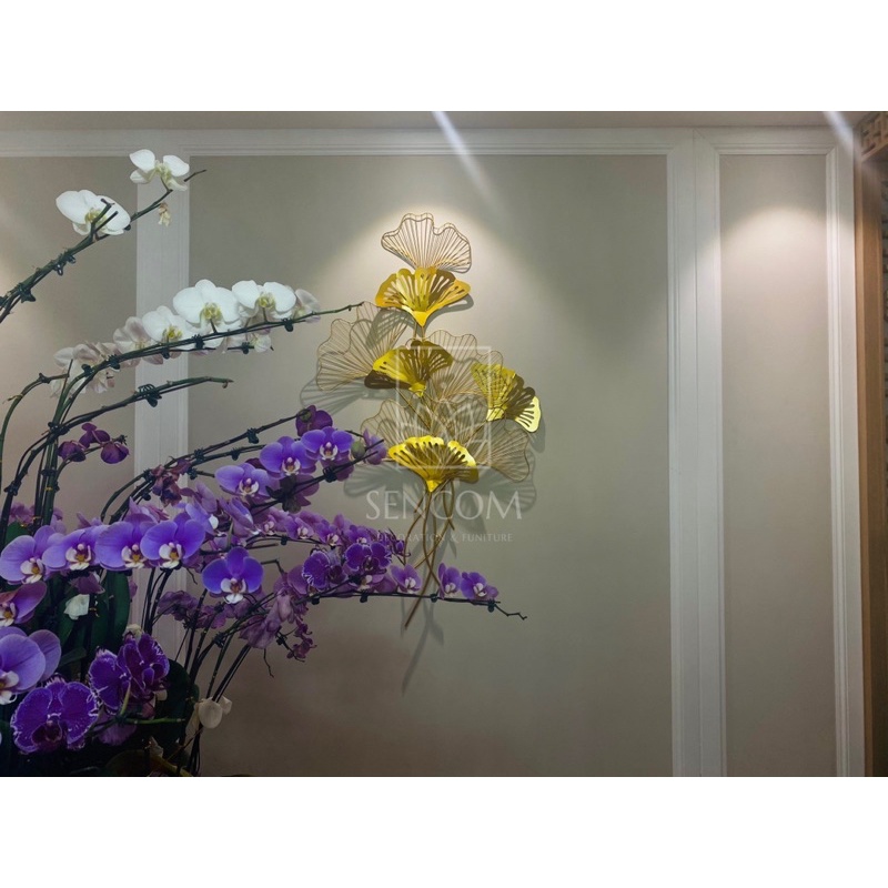 Tranh sắt treo tường nghệ thuật, trang decor trang trí hoa 2 vòng xanh lá đẹp cao cấp - 2056