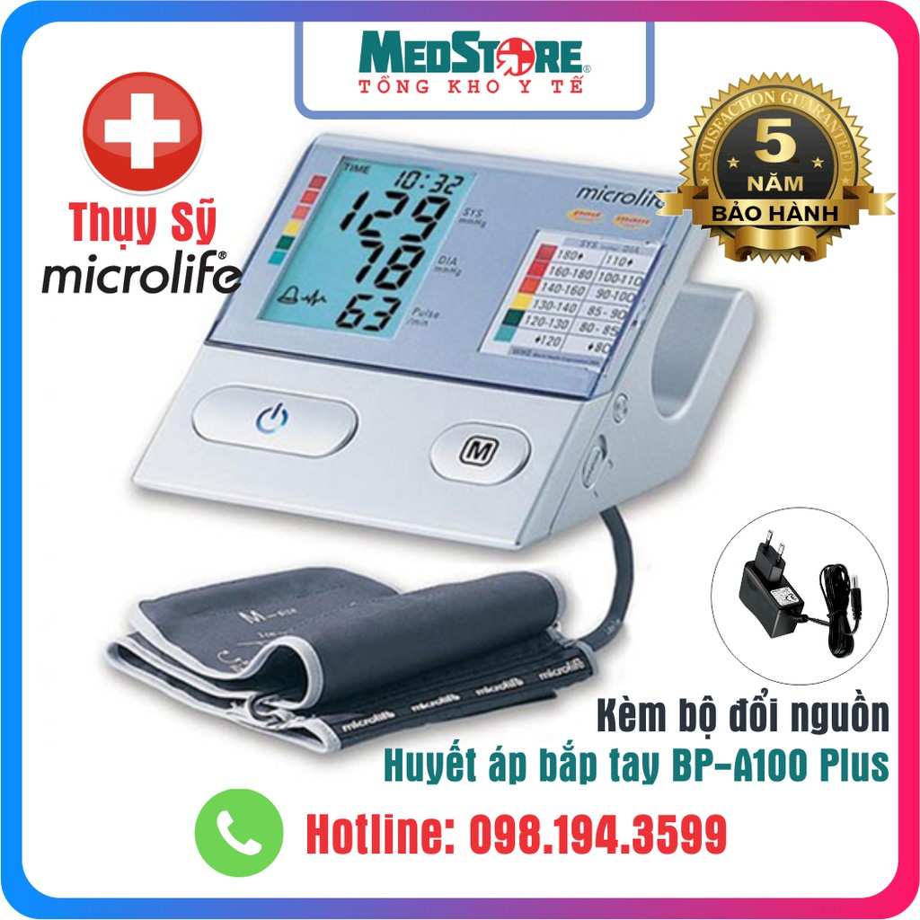  Máy đo huyết áp bắp tay điện tử Microlife BP A100 Plus (Có Kèm Adapter)