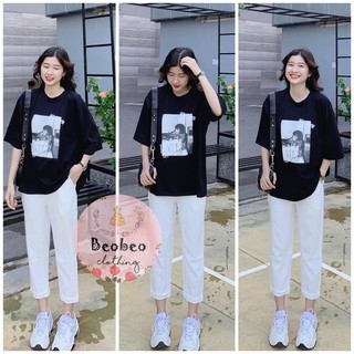 [Ảnh thật] Set áo thun đen in hình kèm quần baggy ulzzang