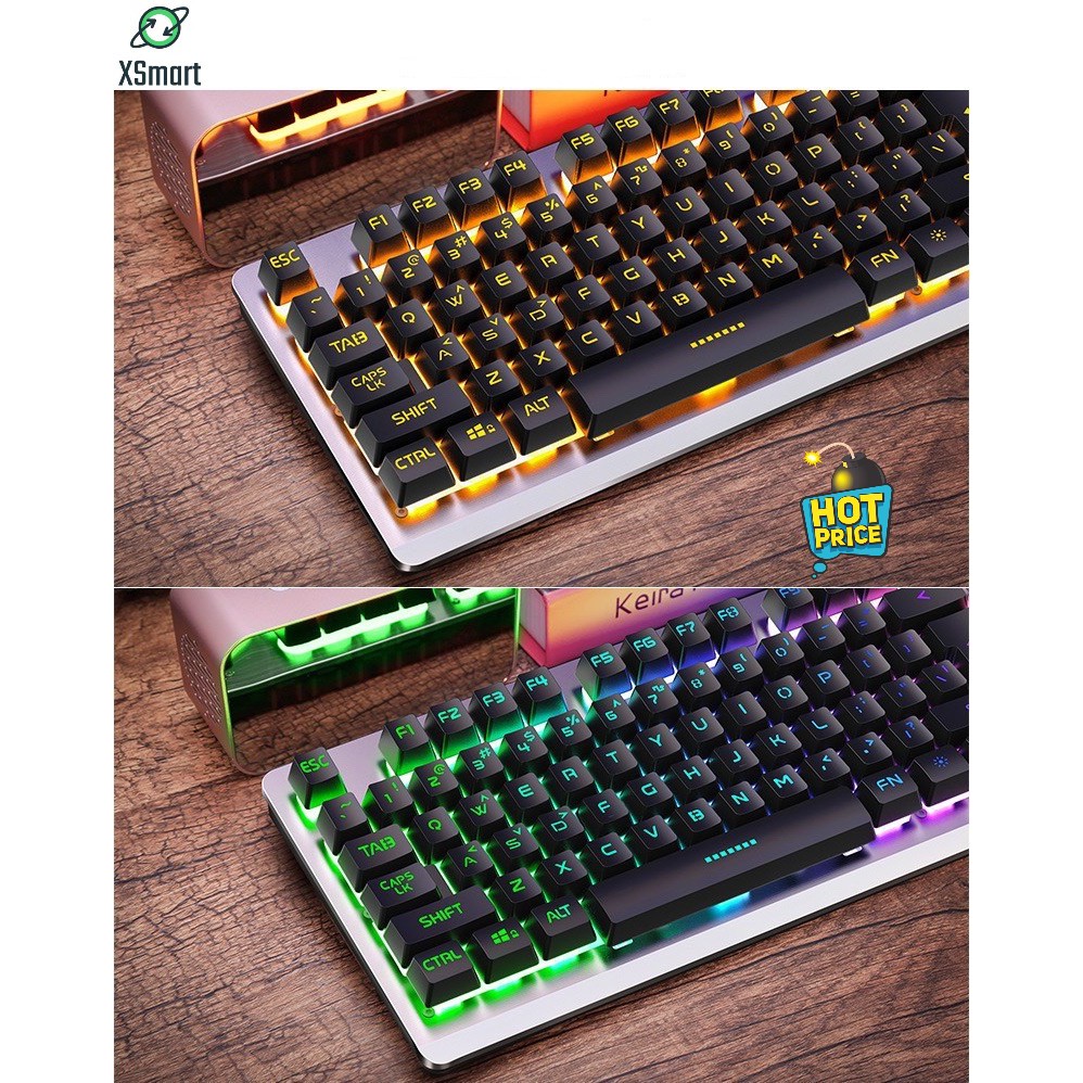 Bàn phím máy tính laptop pc K002 LED FULL màu khung kim loại chắc chắn, phím giả cơ gaming dành cho game thủ