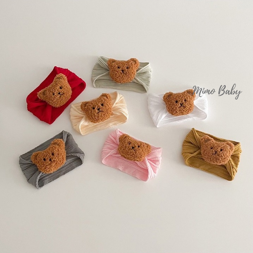 Băng đô bản to thun gân đính gấu bông xù đáng yêu cho bé BD67 Mimo Baby