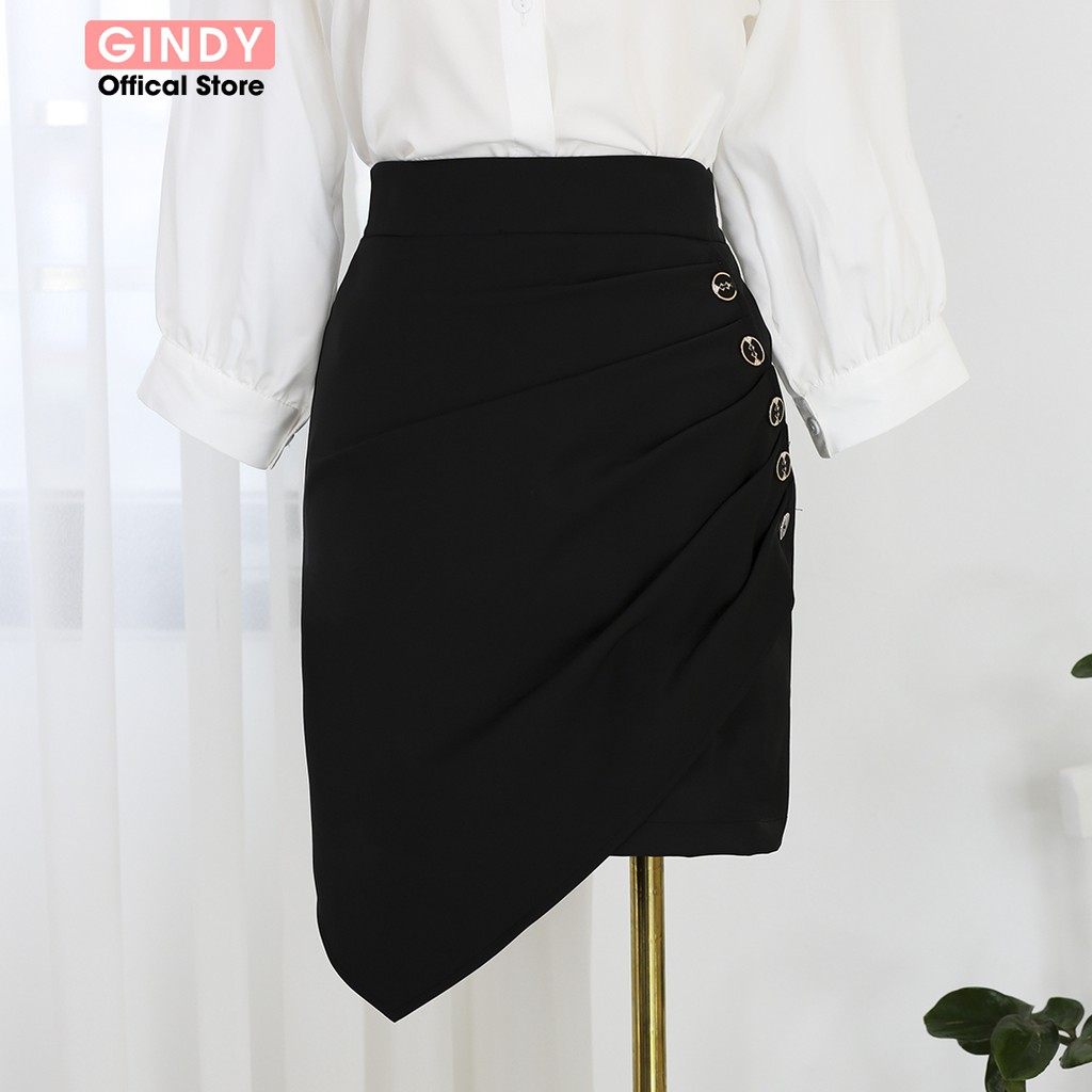 Chân váy ngắn GINDY vạt chéo xếp li 5 cúc hàng thiết kế thời trang V4132 | BigBuy360 - bigbuy360.vn