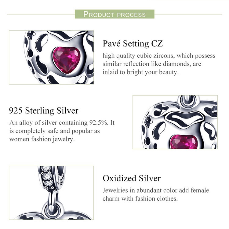 Hạt trang sức Bamoer chốt bạc 925 hình trái tim sang trọng