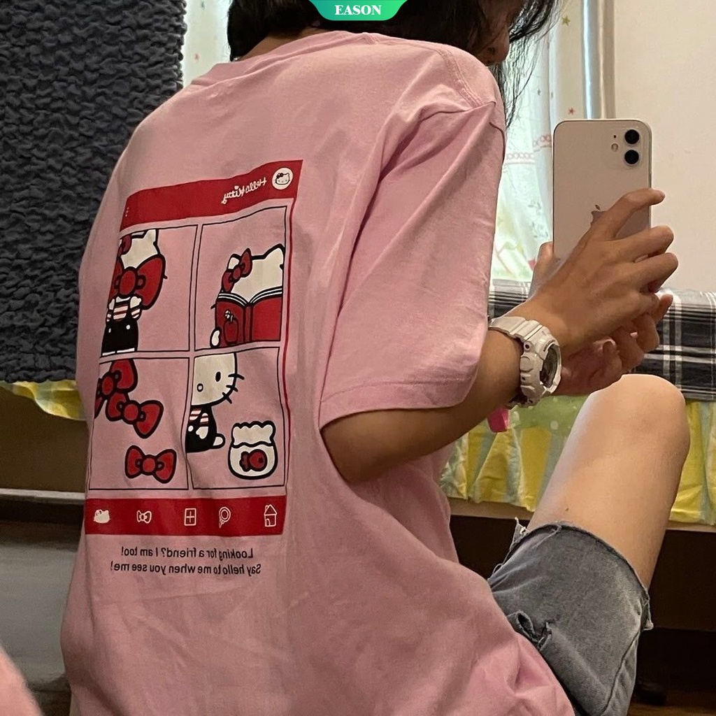 Áo Thun 100% cotton Tay Ngắn Dáng Rộng In Hình Mèo Hello Kitty Dễ Phối Đồ Thời Trang Mùa Hè Cho Nữ 2022