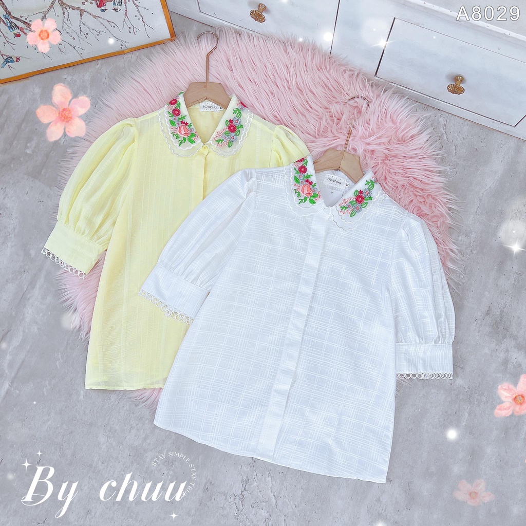 Áo sơ mi công sở nữ kiểu cổ thêu hoa xinh xắn CHUU A8029