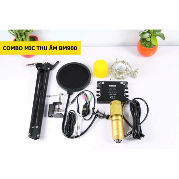 BỘ MIC LIVESTREAM BM900 WOAICHANG SOUND CARD XOX K10 DÂY MA2 CHÂN KẸP MÀNG LỌC