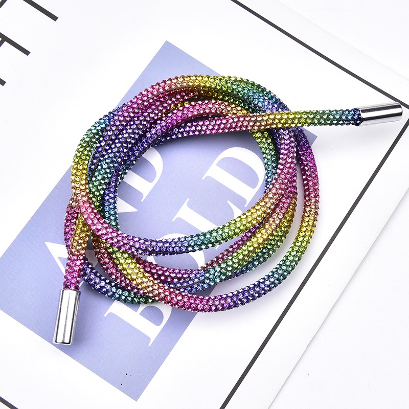 Dây Rút Đính Đá Pha Lê 138cm Kèm Mũ Kim Loại Trang Trí Quần Áo Thể Thao DIY
