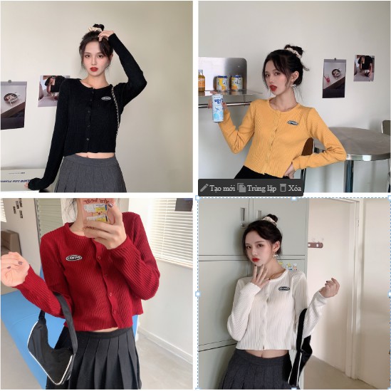Áo croptop nữ dài tay cổ tròn in Logo Cực Đẹp,Áo croptop nữ tay dài phối cúc kiểu dáng trẻ trung phong cách Hàn