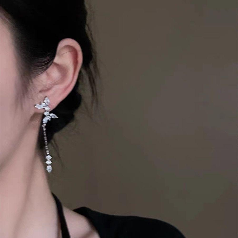 Hoa Tai Dáng Dài Phối Tua Rua Thời Trang Thanh Lịch Cho Nữ|Đôi Bông Tai Đính Đá Thời Trang Cho Nữ