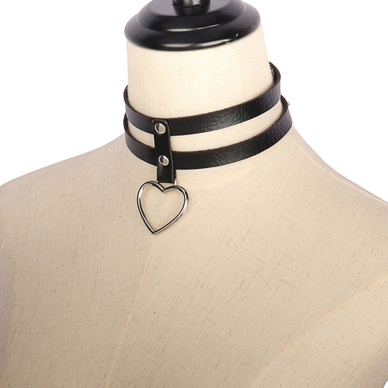 Vòng Cổ Choker Da PU Mặt Hình Trái Tim Phong Cách Gothic Punk Dành Cho Nữ