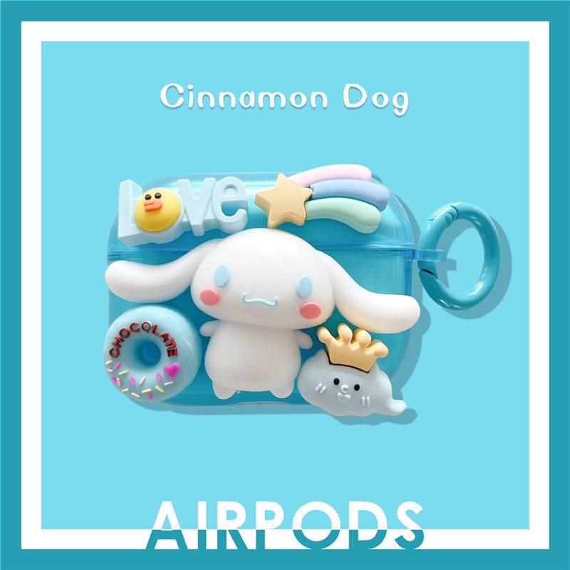 Vỏ bảo vệ hình chú chó cinnamon dễ thương thích hợp cho hộp sạc tai nghe Bluetooth không dây Airpods 1/ 2/ Pro3