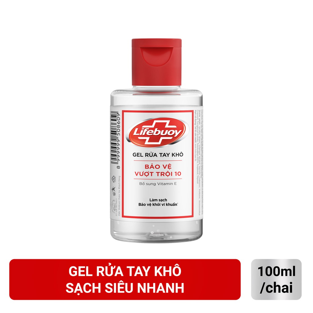 Gel rửa tay khô sạch siêu nhanh Lifebuoy bảo vệ vượt trội 10 (Chai nắp 100ml)