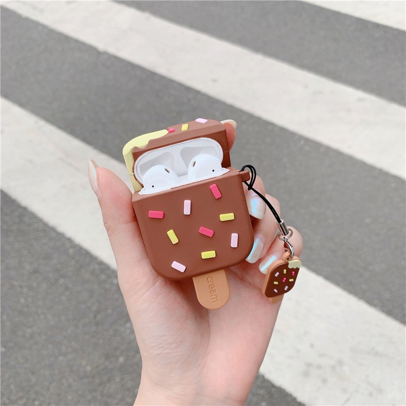 [Kèm dây đeo] Ốp tai nghe airpods Kem nâu hồng cực đáng yêu - Vỏ bảo vệ tai nghe không dây 1/2 3 PRO 1011 CAKN