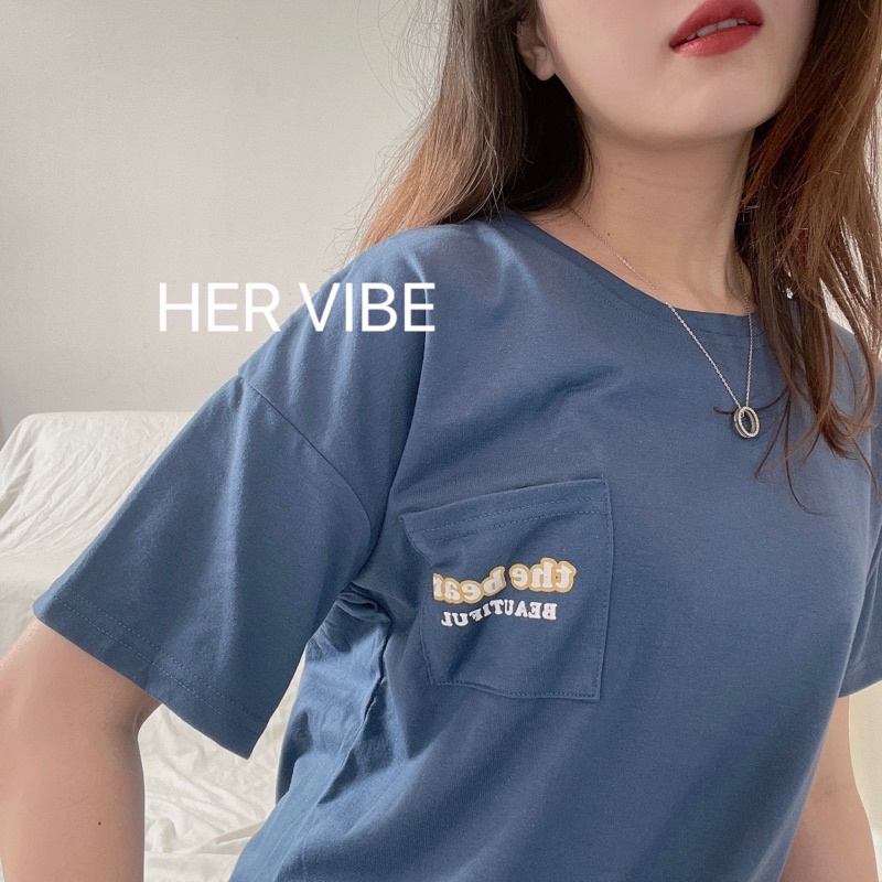 Bộ đồ pijama mặc nhà nữ thu hè tay ngắn quần dài xanh than siêu mềm thấm hút - Đồ ngủ nữ mặc nhà quần dài Her Vibe