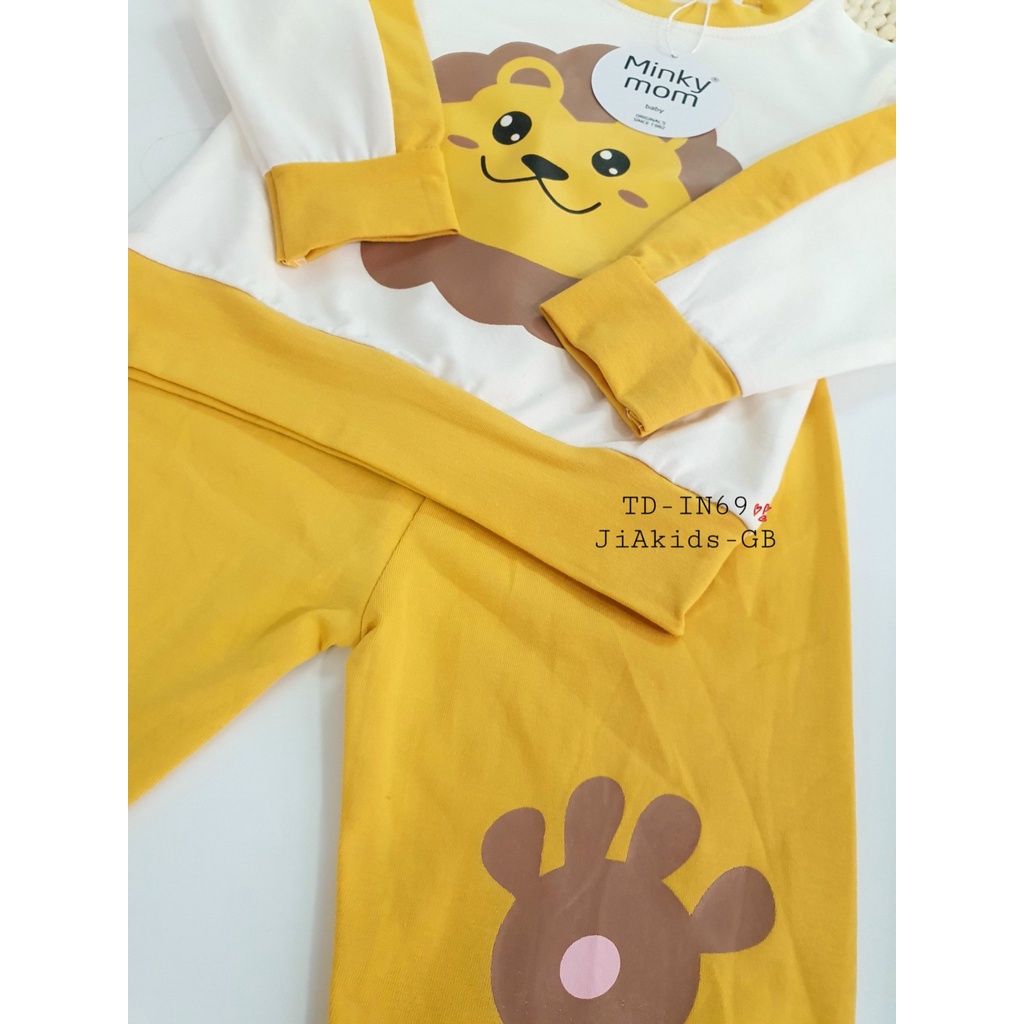 Bộ Dài Tay MINKY MOM COTTON 100% Thân Áo Trắng In Hình Động Vật Ngộ Ngĩnh Cho Bé TD-IN69