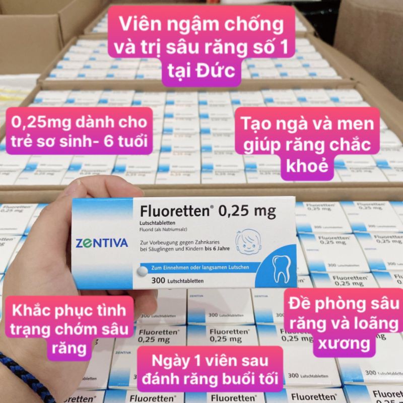 Viên kẹo ngậm chống sâu, ăn mòn răng Flouretten 0.25mg