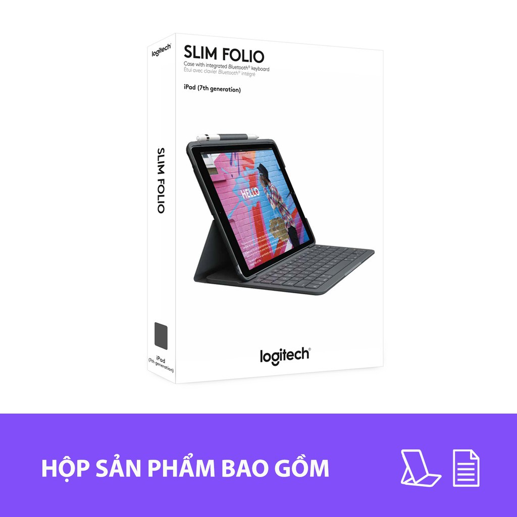 Bao da kèm bàn phím Logitech Slim Folio bluetooth cho iPad Air Gen 7 th và 8 th - Bảo hành chính hãng 12 tháng