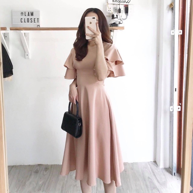 💕Đủ size S M L XL💕 Đầm váy bo eo tay bèo 4 màu đi làm - đi dạo phố - đi tiệc đều đẹp