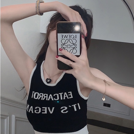 【ZHELIHANGFEI】 / Áo Thun Thể Thao Sát Nách Ôm Dáng Hở Rốn Bằng Lụa Lạnh In Chữ Phong Cách Hong Kong Quyến Rũ Cho Nữ