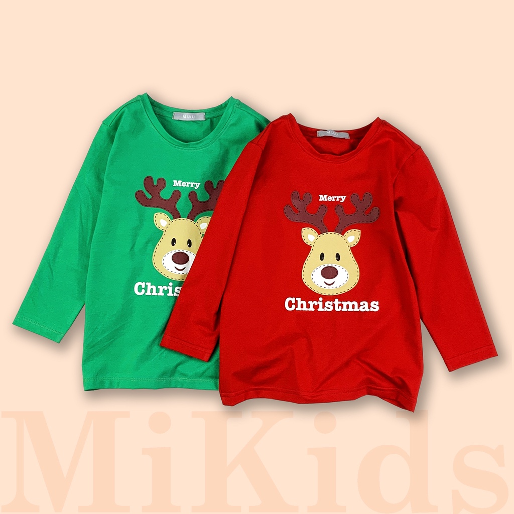 Áo Thun dài tay Cho Bé In Hình Tuần Lộc, Thun Cotton Thoáng Mát Cho Bé đến 55Kg mặc chơi giáng sinh