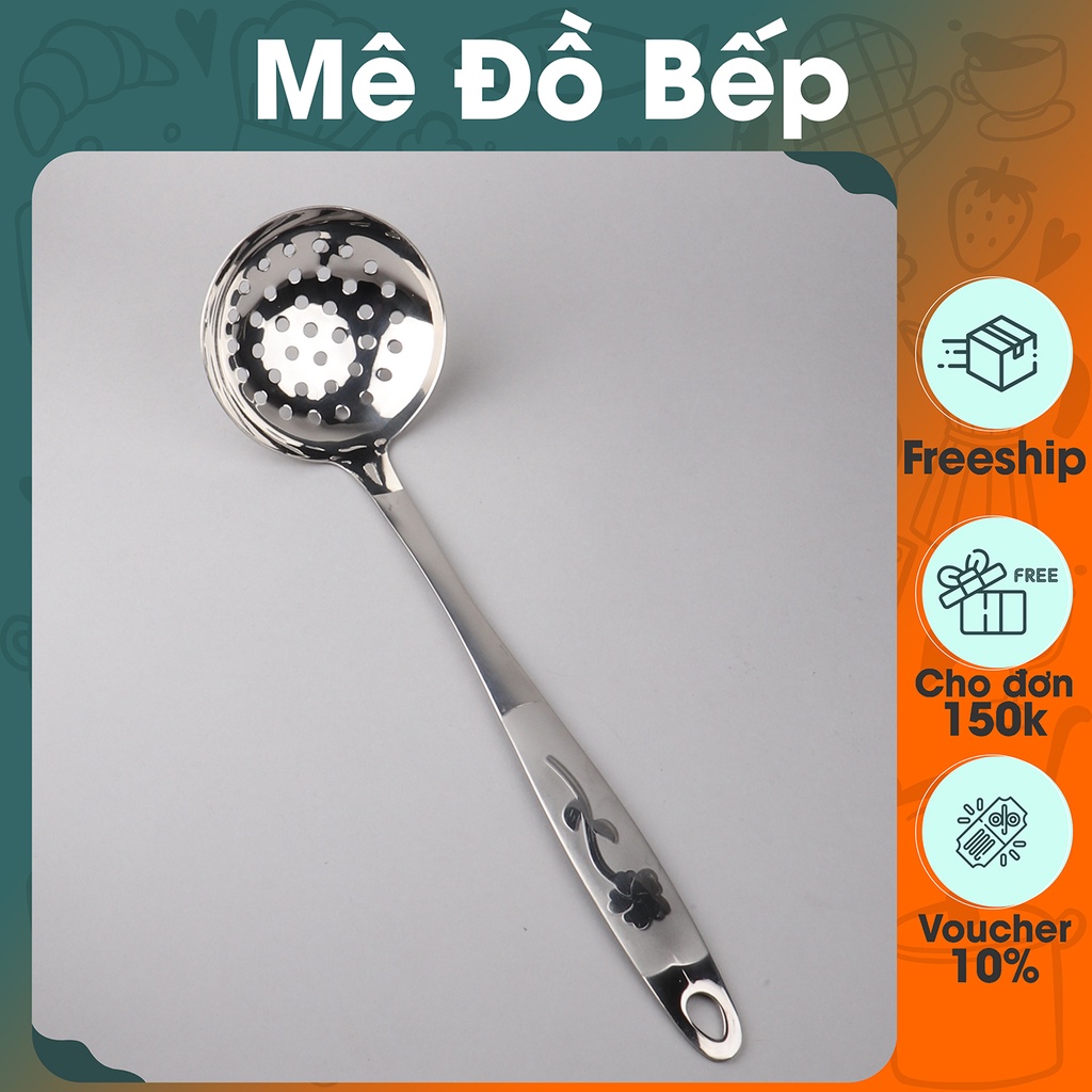 Set Vá đặc, Vá lỗ, Xẻng đặc, Xẻng lỗ inox cán hoa loại lớn cao cấp siêu bền SCH05