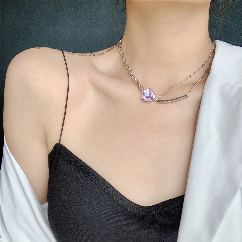 vòng cổ Mặt Trái Tim Đính Đá Màu Tím Sang Trọng