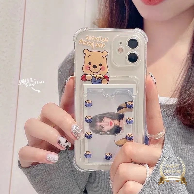 Ốp Điện Thoại Trong Suốt Kèm Ví Hình Gấu Pooh Cho iPhone 7plus iPhone XR X XS Max 6 6s 7 8 Plus 11 12 Pro Max SE 2020