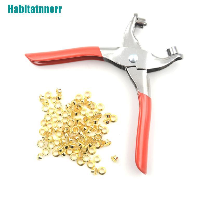 Kìm Bấm Lỗ Kèm 100 Khoen Dùng Để Cố Định Dây Giày / Túi Xách Tiện Dụng