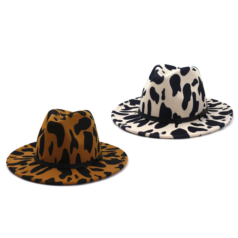 Mũ Cao Bồi Cao Bồi In Họa Tiết Bò Sữa Bằng Vải Nỉ Phối Dây Da Phong Cách Cao Bồi Phương Tây Cho Lễ Hội
