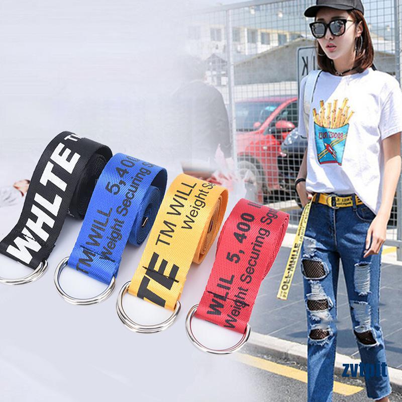 OFF-WHITE Thắt Lưng Vải Canvas Thêu Chữ Phong Cách Hip Hop