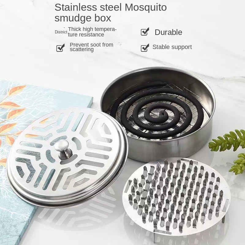 Hộp Đựng Nhang Muỗi Chống Cháy Bằng Thép Không Gỉ Có Nắp Đậy Tiện Dụng