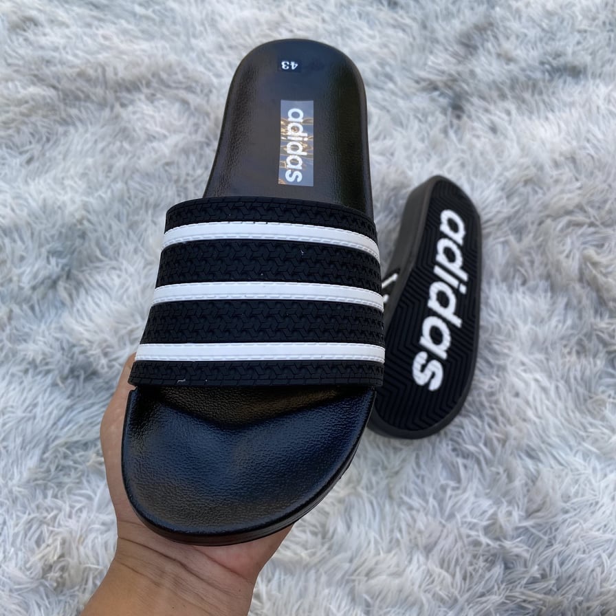 🔥HÀNG CAO CẤP🔥Dép adidas,Dép quai ngang 3 sọc đen trắng đế có chữ cao cấp