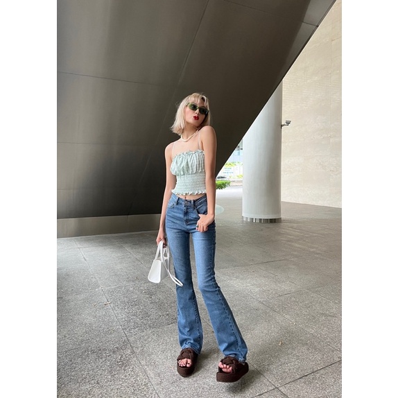 Croptop nữ ống bo chỉ eo đính nơ ngực xanh mint trendy MIEU - JM14