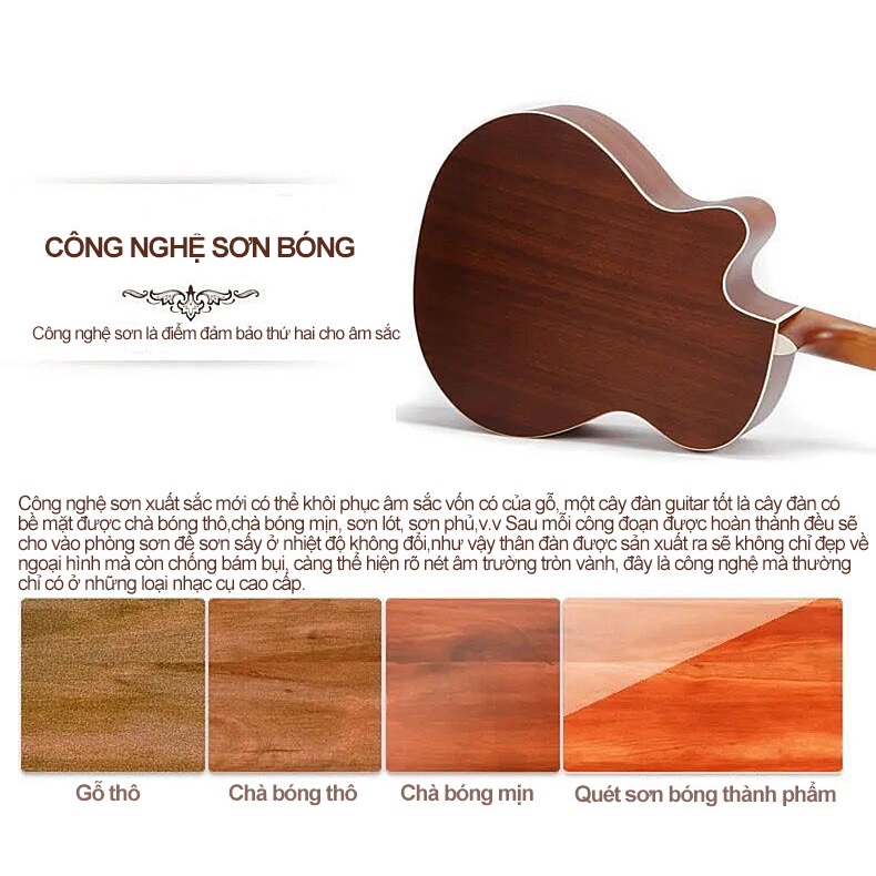 Đàn guitar acoustic dành cho người mới tập chơi， 18 phím âm， Khẩu âm thanh tự nhiên và chân thật, có độ bền cao, dễ dàng