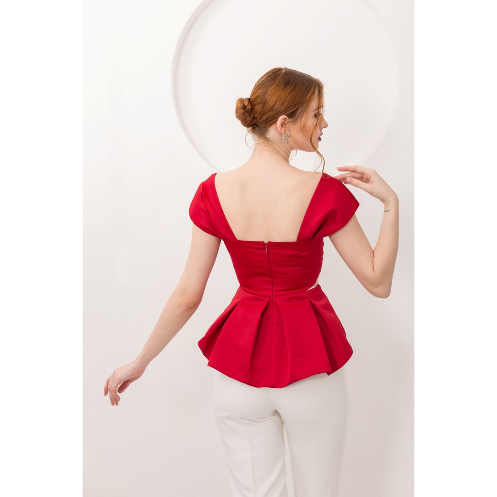 Áo peplum lụa tafta cut out ngang eo Gunich (nhiều màu)