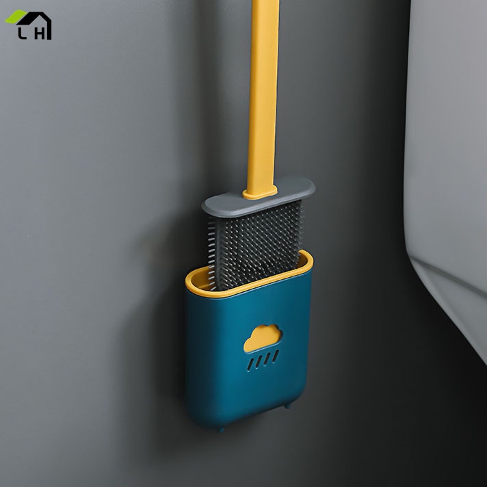 Cọ vệ sinh toilet bồn cầu, nhà tắm hình đám mây bằng silicon cao cấp kèm hộp treo tường chắc chắn（LO88）