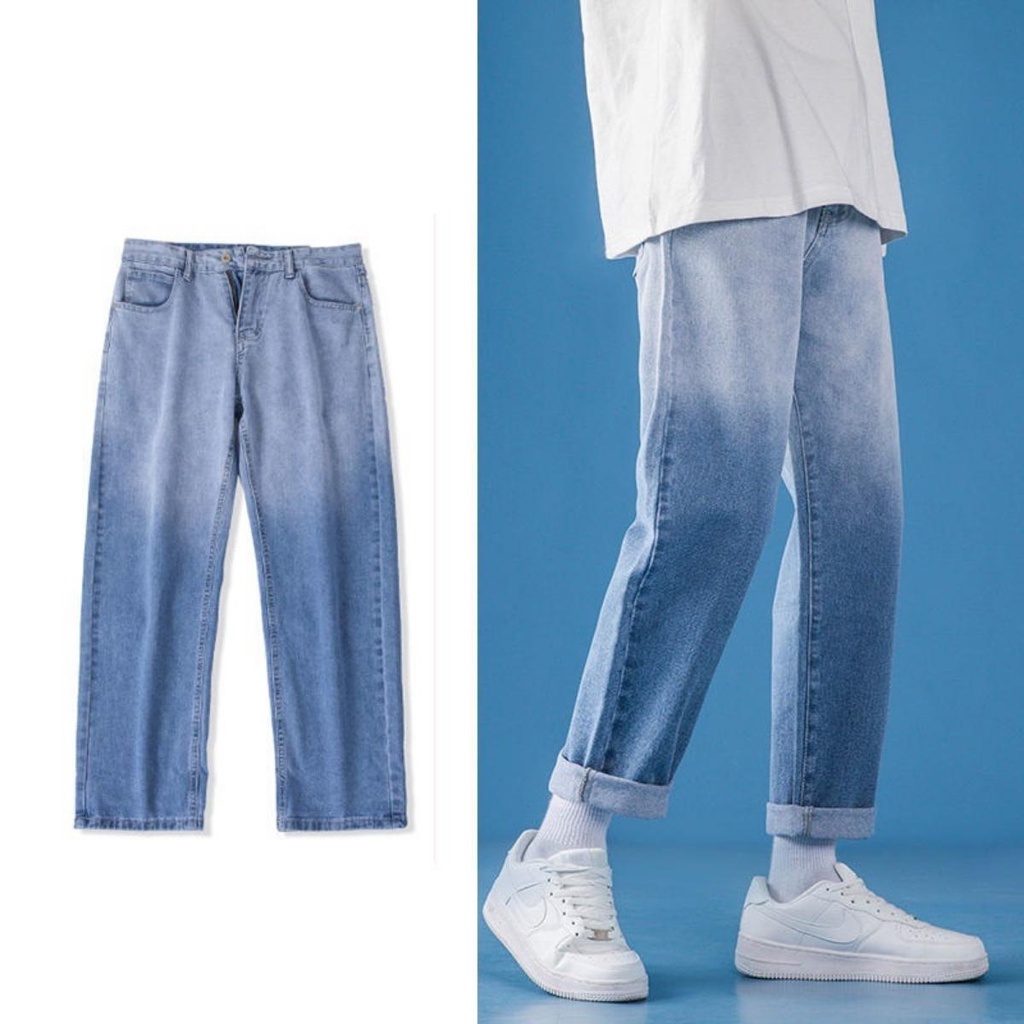 Quần Jean nam baggy wash 2 màu ống rộng cá tính phong cách Hàn Quốc - Quần bò nam đẹp ống suông ko phai màu thoải mái