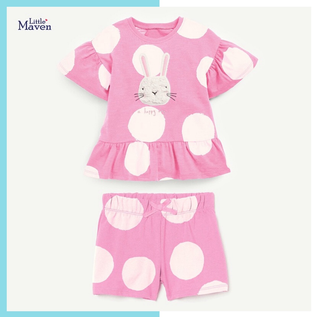 Bộ hè cotton bé gái Little Maven (2-8 tuổi) hồng thỏ chấm bi 2Y0100