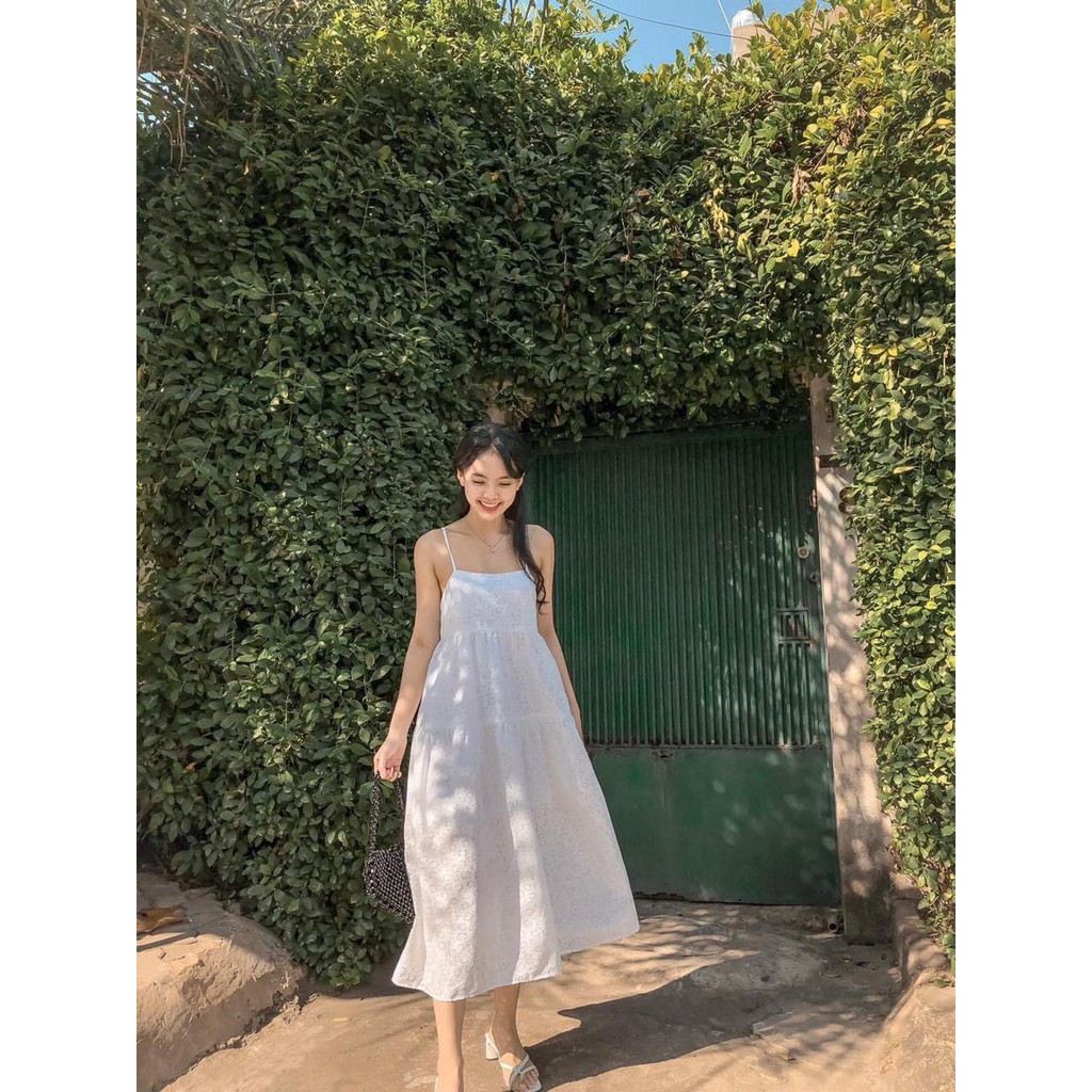 [Mã SKAMA06 giảm 8% tối đa 50K đơn 250K] ĐẦM MIDI 2 DÂY BABYDOLL HOA NỔI