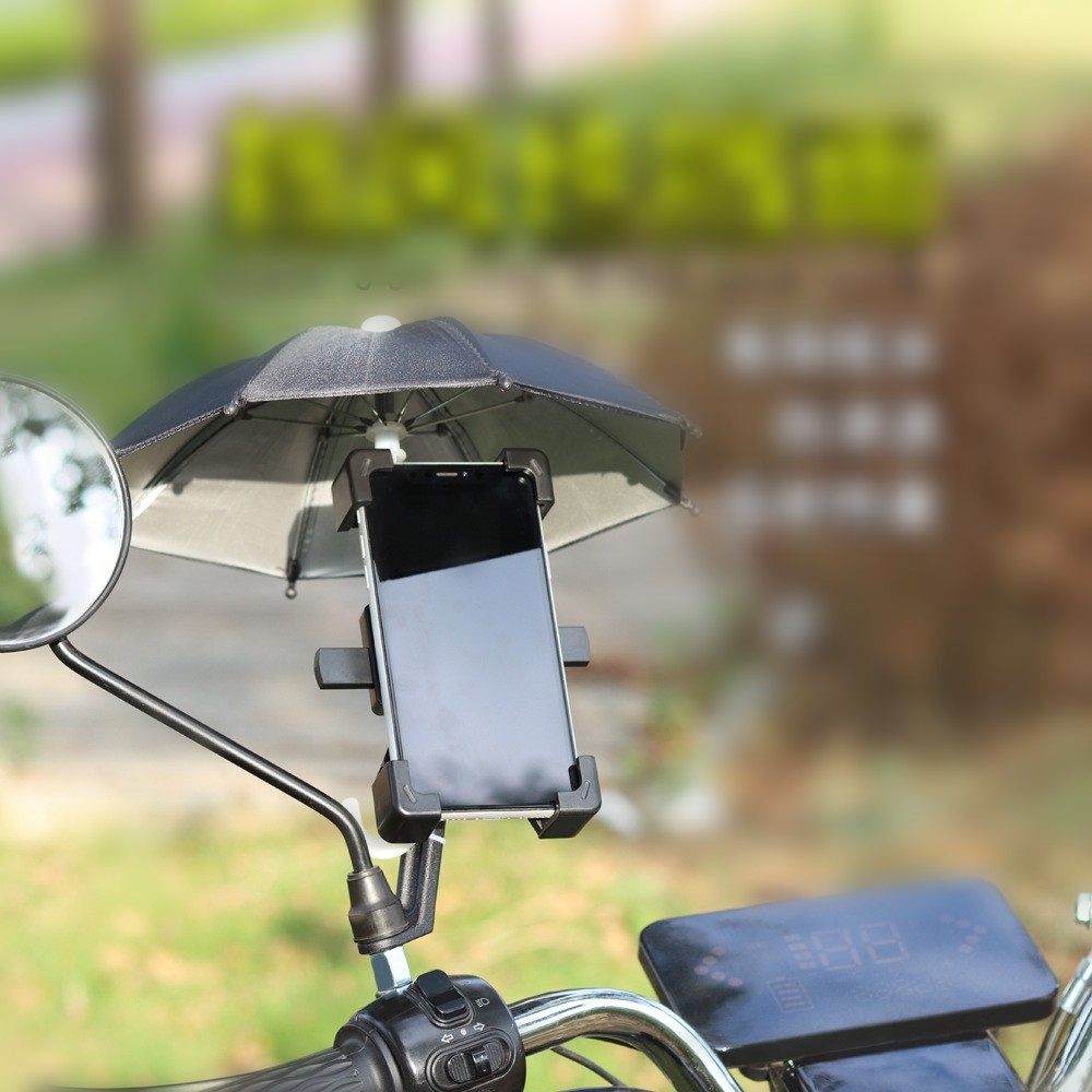 Bicycle Motorcycle Mount Holders Mini Sunshade Umbrella Design Bicycle Decoration Accessories Automatic Mobile Phone Holder