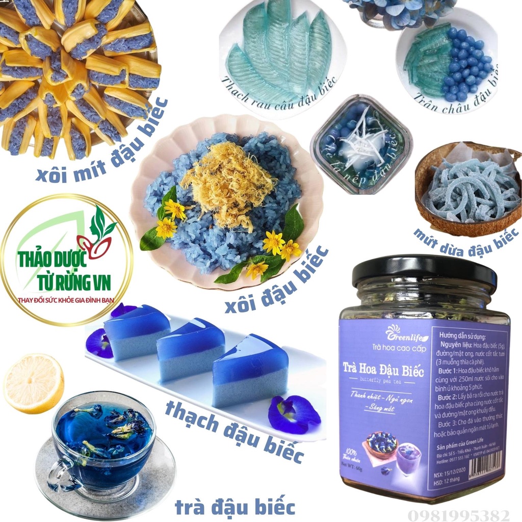 Trà Hoa Đậu Biếc Sấy Lạnh GREELIFE - Hoa Đậu Biếc Khô Hàng Xuất Khẩu Nguyên Vẹn Màu Sắc, Mùi Vị Thảo Dược Từ Rừng VN