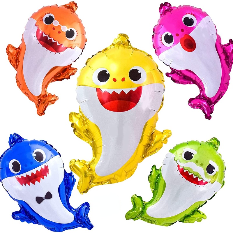 Bong Bóng Phim Nhôm Hình Gia Đình Cá Mập Hoạt Hình Trang Trí Tiệc