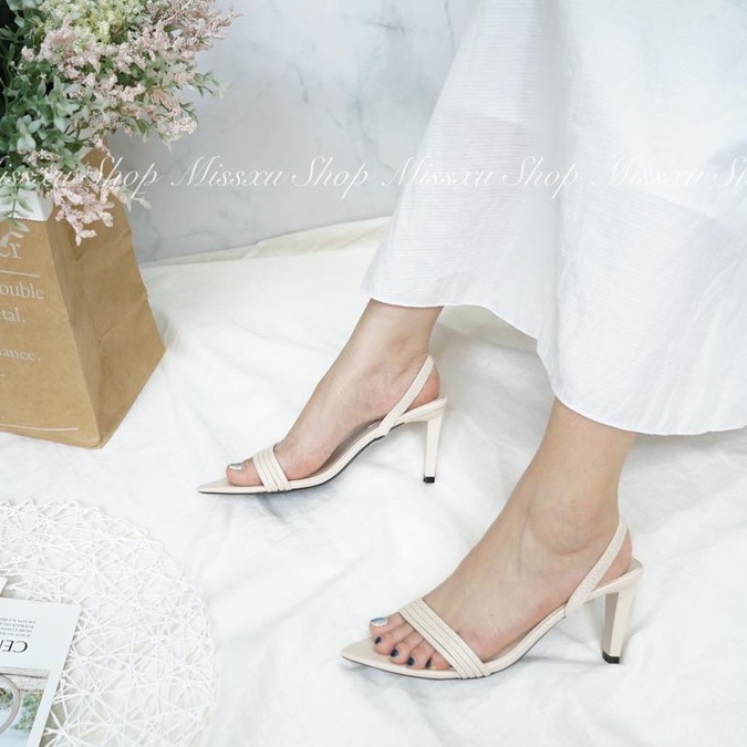 Giày sandal nữ 4 dây mảnh phối thun 7cm gót nhọn thời trang MYSS - SD88