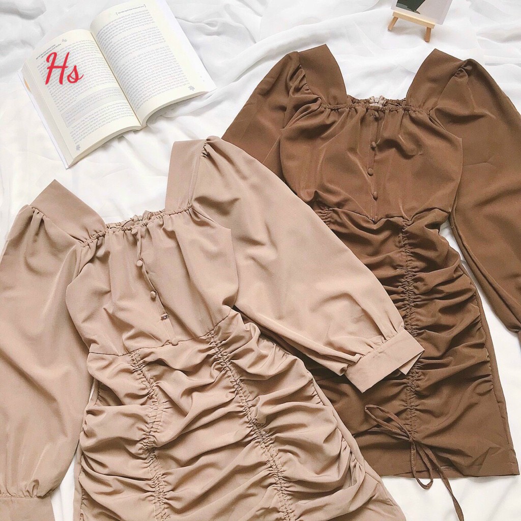 Đầm dự tiệc🍉Váy Cổ Vuông Tay Bồng Rút Dây Đẹp Cực Cá Tính🍉 Váy tiểu thư,váy suông sang chảnh mặc đi dự tiệc chất đũi xịn | BigBuy360 - bigbuy360.vn