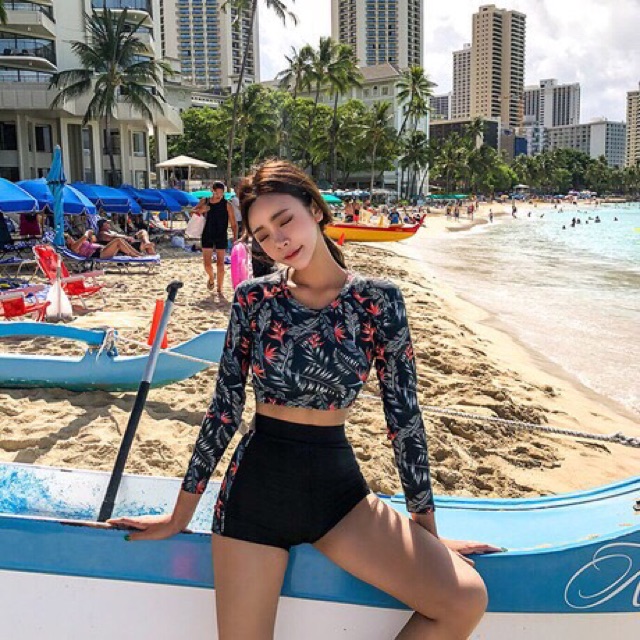 Bộ bơi bikini cạp cao tay dài hàn quốc đẹp